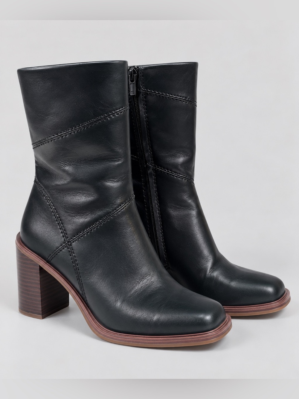 Franco Sarto Stormy Leather Block Heel Boots 6.5 Square Toe Zip Hunter Green